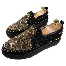 Женская обувь на плоской подошве; коллекция года; модная обувь с заклепками; мужские и женские черные лоферы с круглым носком; повседневная обувь с блестками; femme robe; кроссовки; chaussure