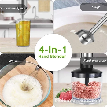 

Electric Meat Grinder Multi-Purpose Hand Blender 1100 Watt Immersion Whisk Attachment Chopper 800 ml Smoothies Cup 500 ml Bowl