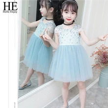 HE Hello Enjoy/платья для маленьких девочек; одежда для маленьких девочек; Новинка; летние кружевные вечерние платья принцессы с цветочным узором и сеткой; элегантное платье для подростков