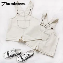 Новинка года; модные летние детские комбинезоны; джинсы; Милые однотонные Хлопковые Штаны для девочек и мальчиков; Модная одежда для малышей