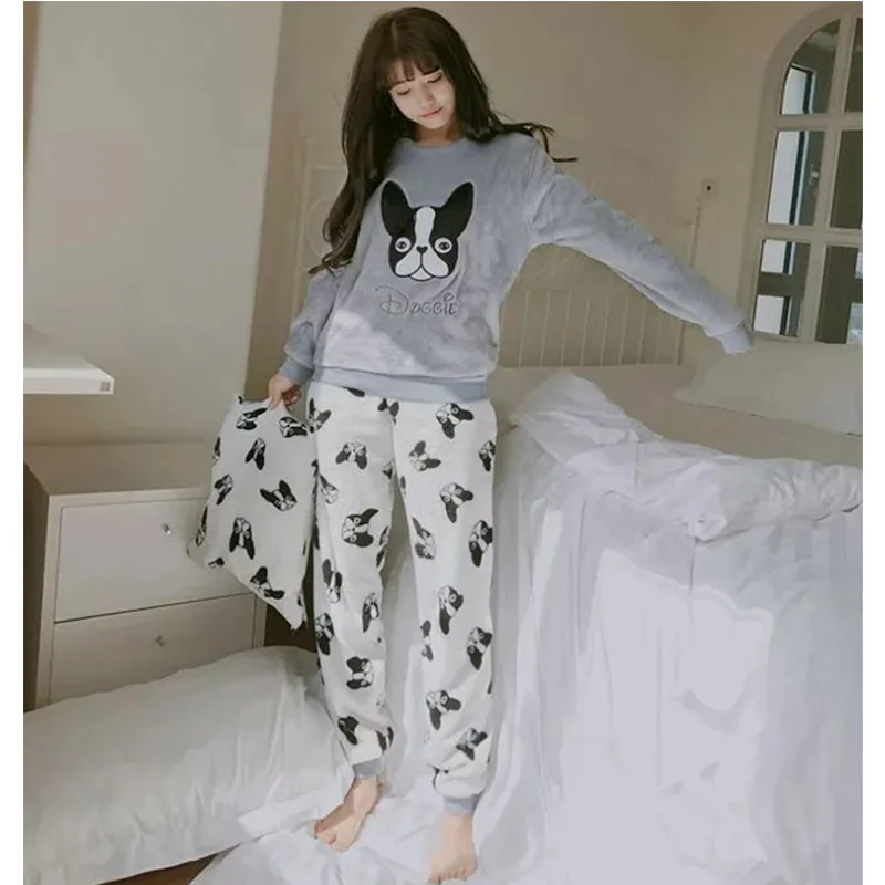 Puppy pattern Пижамный комплект с рисунком Микки Мауса; женская пижама из плотного кораллового флиса; Пижама; сезон осень-зима; корейский милый домашний Пижамный костюм; WHX02 - Цвет: Puppy pattern