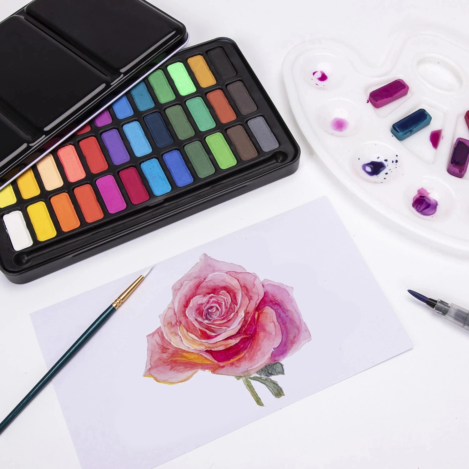 Solid Watercolor Paint Set 12/18/24/36 Colors Portable Metal Box With Water Color Brush School Kids Professional Art Supplies