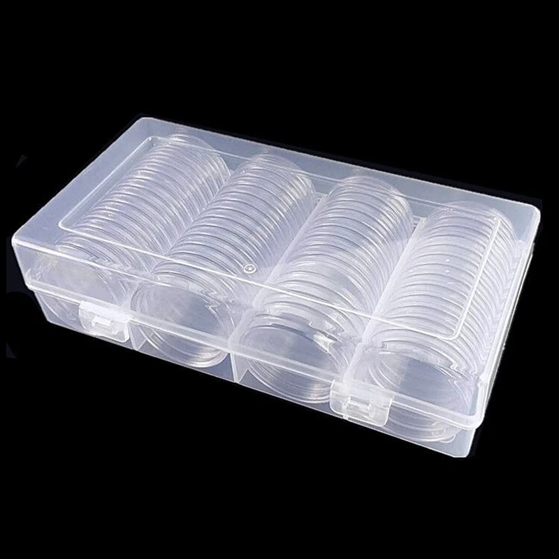 40mm Clear Round Plastic Coin Capsule Container Empty Storage Box Holder Case edge trimmed neatly For Coin Collection Box plastic storage boxes with lids