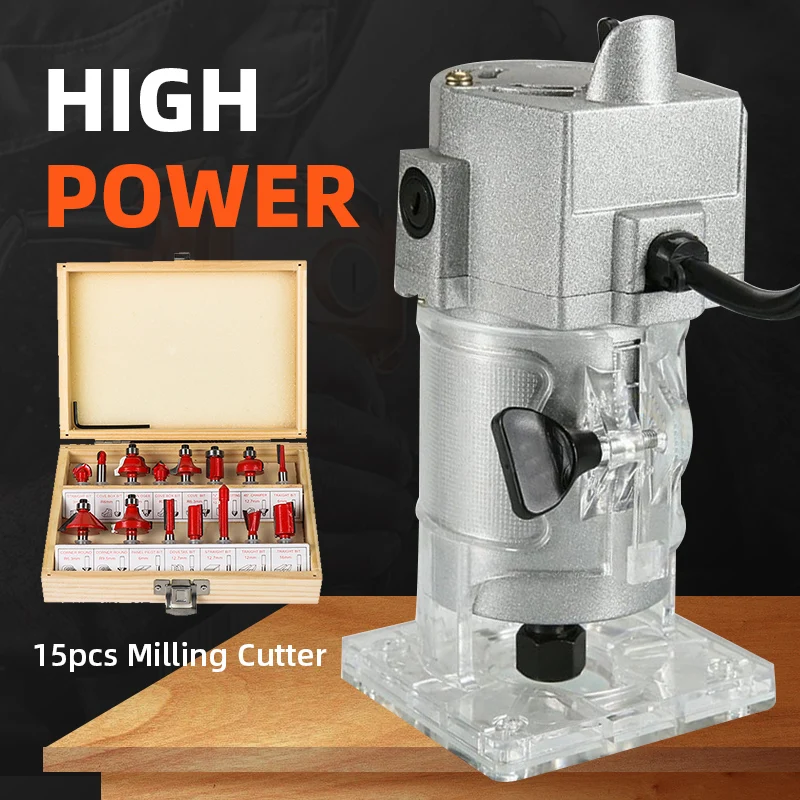 

220v Wood Milling Machine Electric Trimmer Woodworking Tool Engraving Slotting Trimming Machine Hand Router 30000rpm