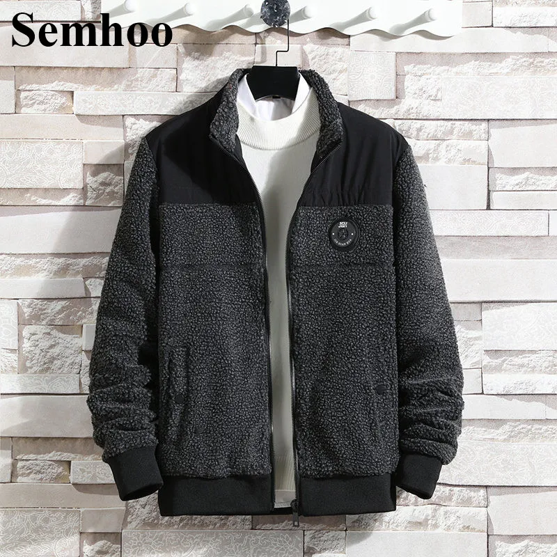 

Winter Casual Thicken Warm Mens Jackets And Coats Fashion Simple Trend Patchwork Lambswool Plus Size Men's Loose Fleece Jacket