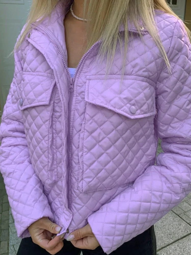 Y2k Purple Quilted Jackets For Women 