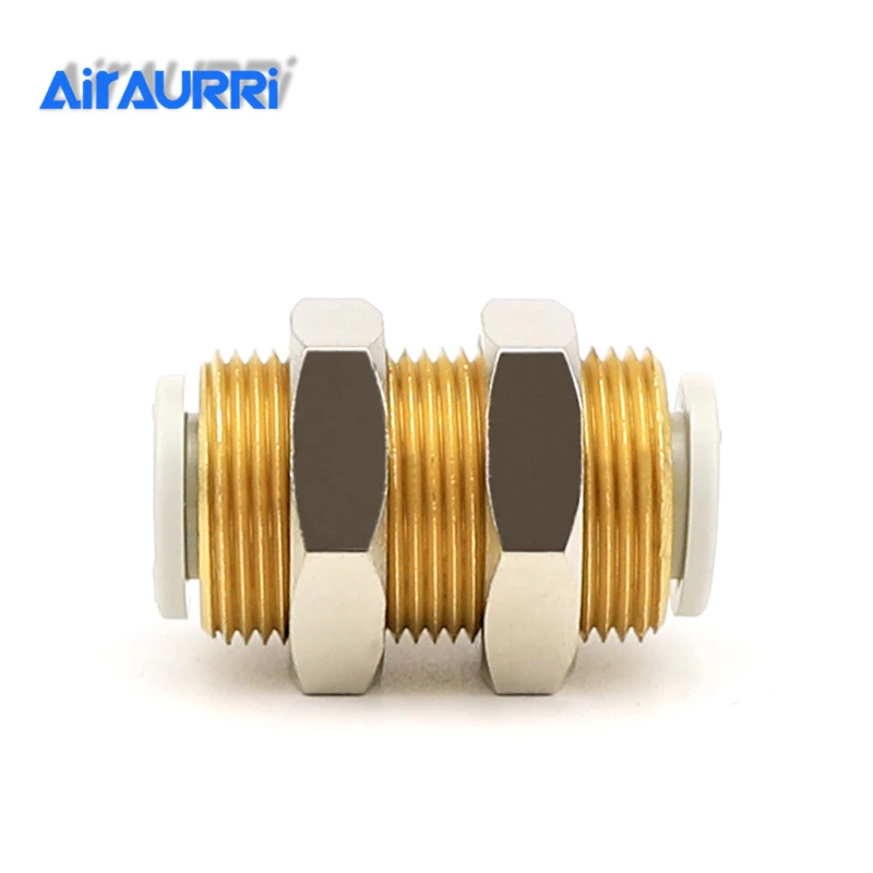 Pneumatic quick insertion bulkhead straight through connector