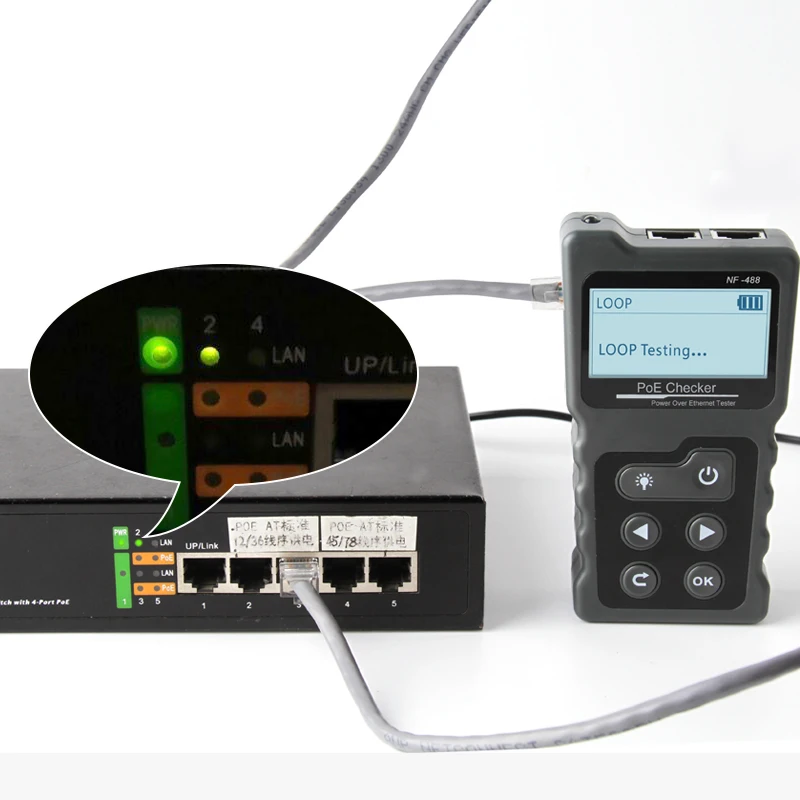 Noyafa NF-488 Lan 테스터 케이블 트래커 PoE 스위치, RJ45 디지털 이더넷 CAT5 CAT6 테스트 네트워킹 LCD 디스플레이 네트워크 도구