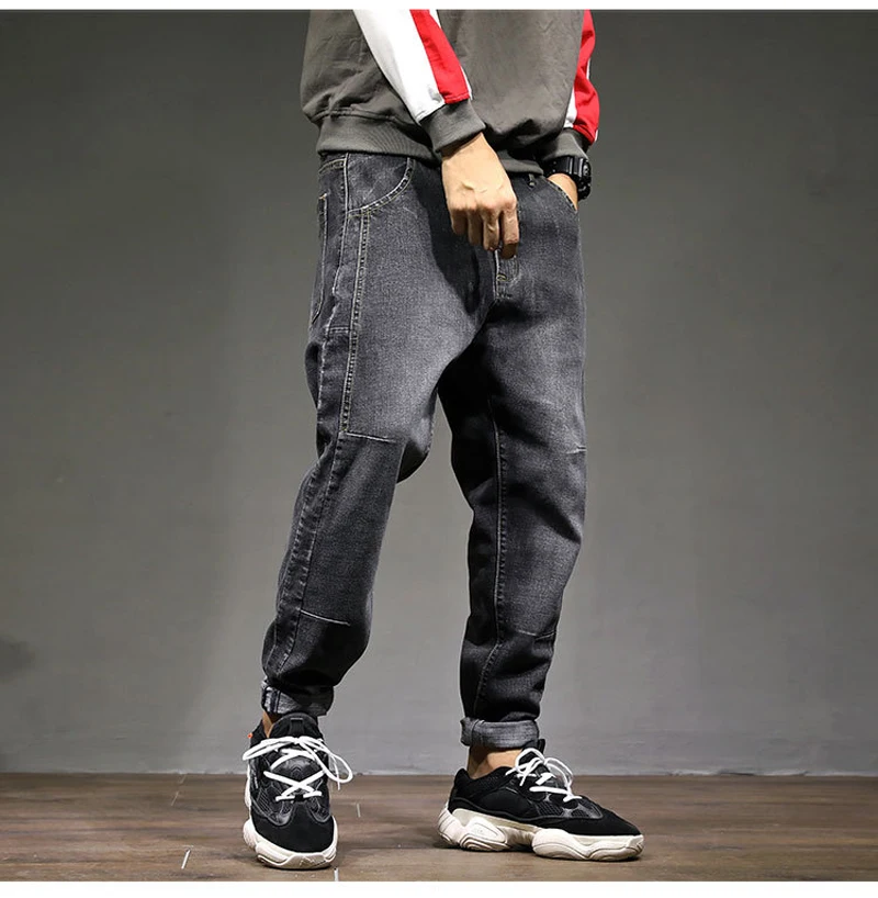 Японский стиль, модные мужские джинсы, свободные, с вышивкой, дизайнерские, сплайсированные, шаровары, уличная одежда, хип-хоп джинсы, мужские брюки-карандаш