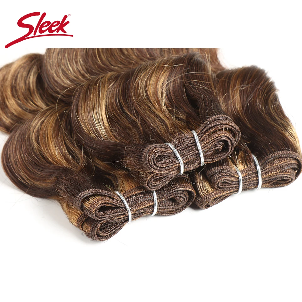 3Pcs/Lot Sleek Hair Brazilian Nature Body Wave Human Hair Double Drawn Piano Color 4/27# 27# Burg# Bundles Extension