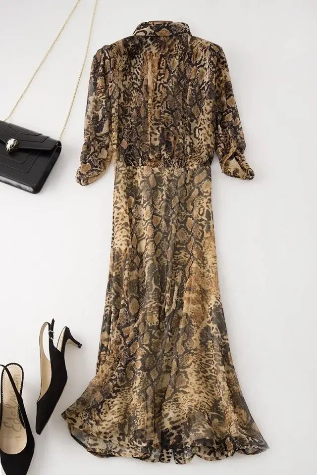 Women Dress New Snake Print Printed Slim Midi Dress