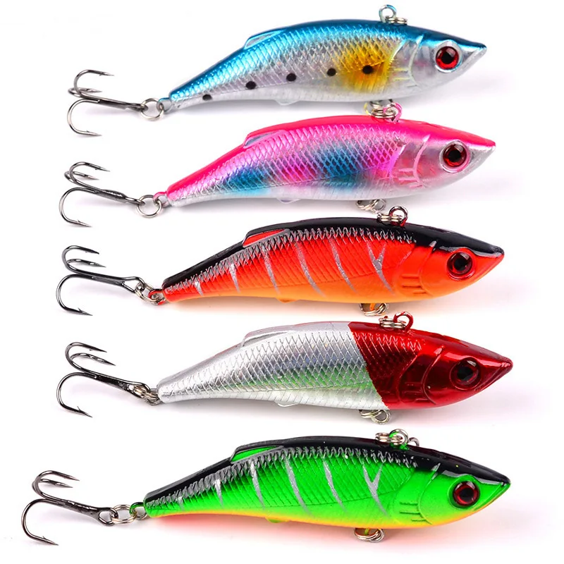 

5pcVIB fishing bait 8cm 10g strong vivid vibration hard bait diving rotating noise artificial swing bait sea fishing gear winter