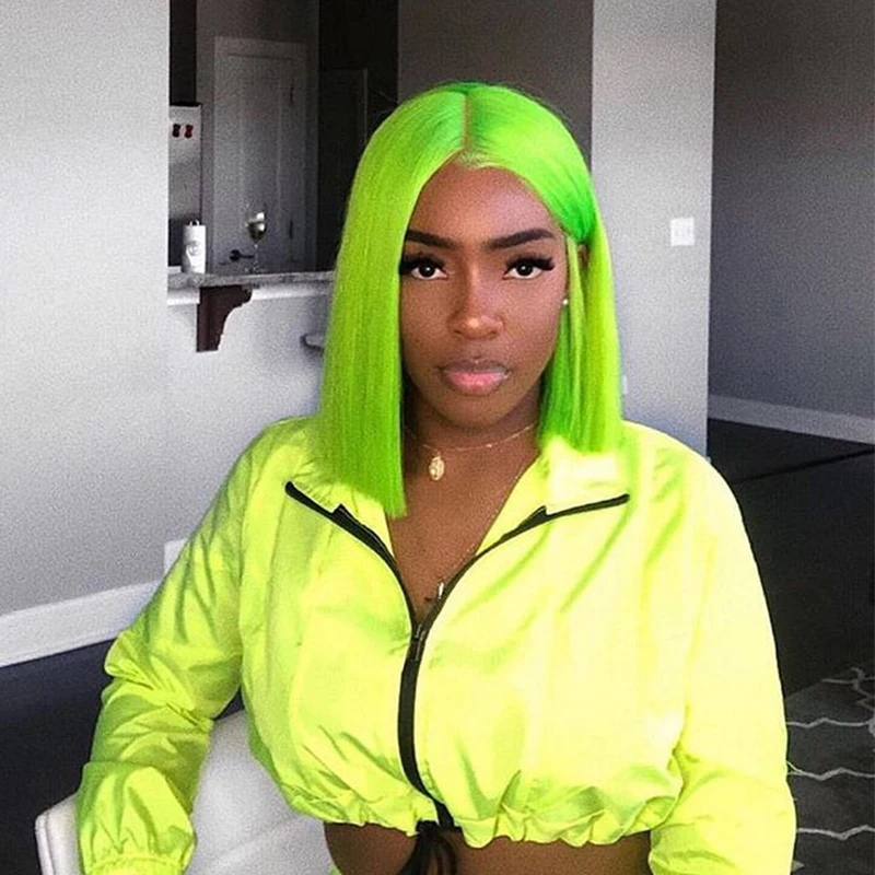 

Green Short Bob Wig Colorful Lace Front Human Hair Wig Transparent Lace Honey Blonde Brazilian Lace Frontal Wig Dolago
