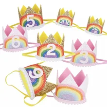 

1pcs Rainbow Birthday Crown Caps 1st Birthday Hat Newborn Baby Birthday Headband boys girls Party Decorations