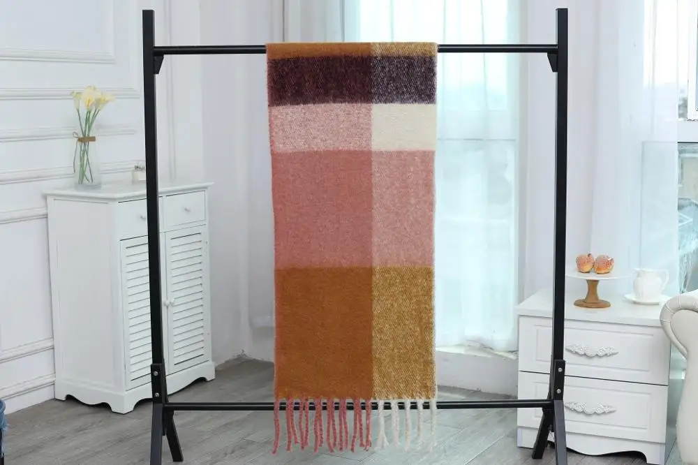 yellow and pink Роскошный брендовый женский клетчатый зимний кашемировый шарф мягкий длинный теплый шерстяной шарф шарфы женские шали пашмины шали бандана - Цвет: yellow and pink