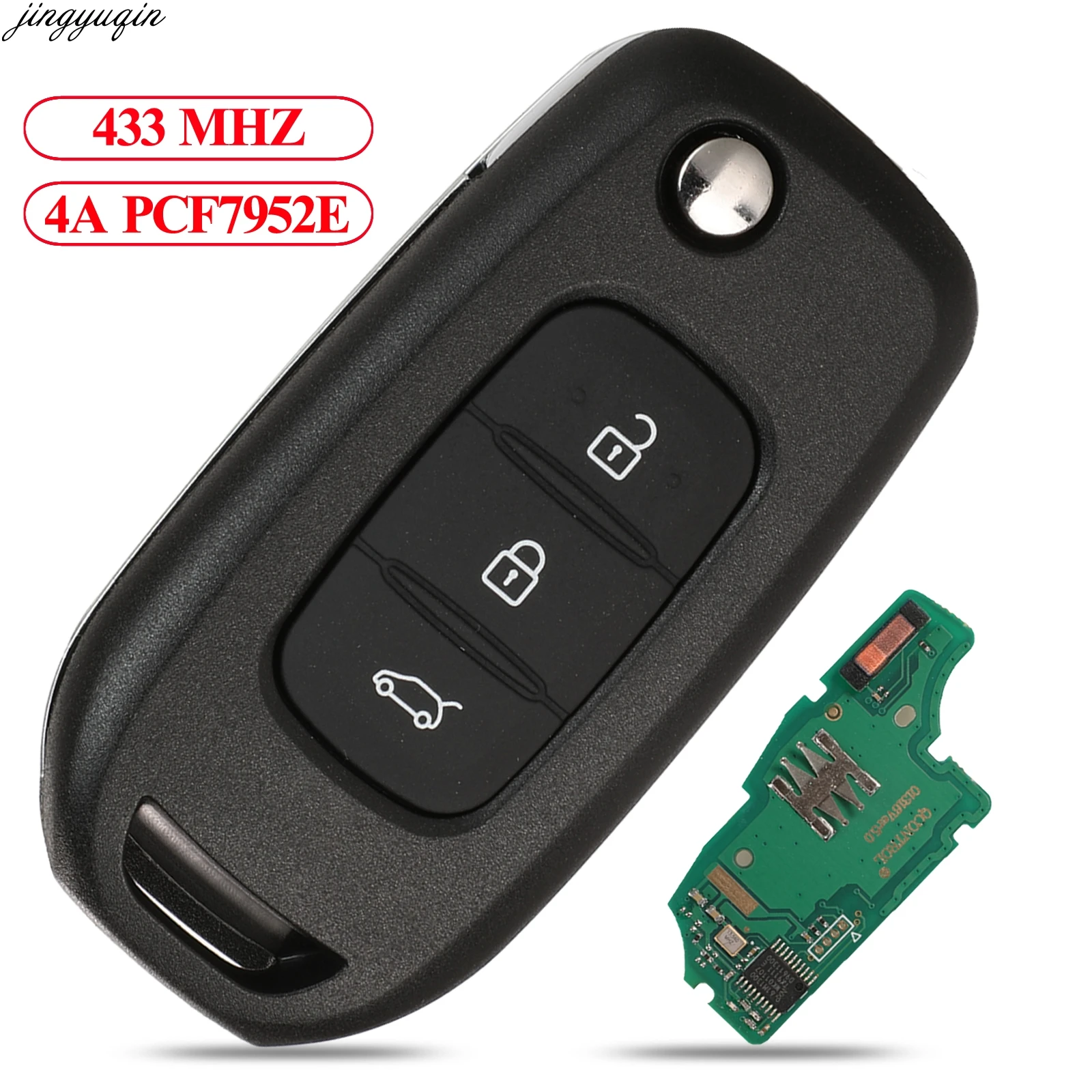 

Jingyuqin Remote Control Flip Car Key 433MHz 4A PCF7952E Chip For Renault Kadjar Captur Megane 3 Symbol HU138TE VAC102 3 Buttons