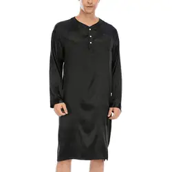 2021 Men Ice Silk Pajama Midcalf Pullover Round Neck with Pocket Ultra-soft Indoor Casual Wear Easy to Wear for Indoor