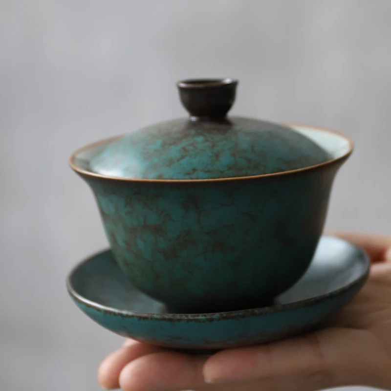 LUWU green ceramic gaiwan teaup Kung fu tea sets drinkware afbeelding