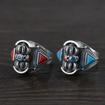 

Sterling 925 vintage Thai silver wholesale inlaid turquoise/agate ring rotating ring ethnic jewelry for women or men