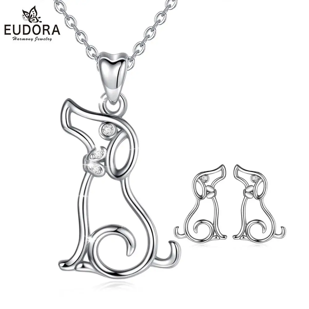 dog design Eudora Серебряный набор украшений для женщин животное милая собака ожерелье 925 пробы серебро животное шпилька в виде собаки серьги с коробкой подарок на день рождения - Окраска металла: dog design