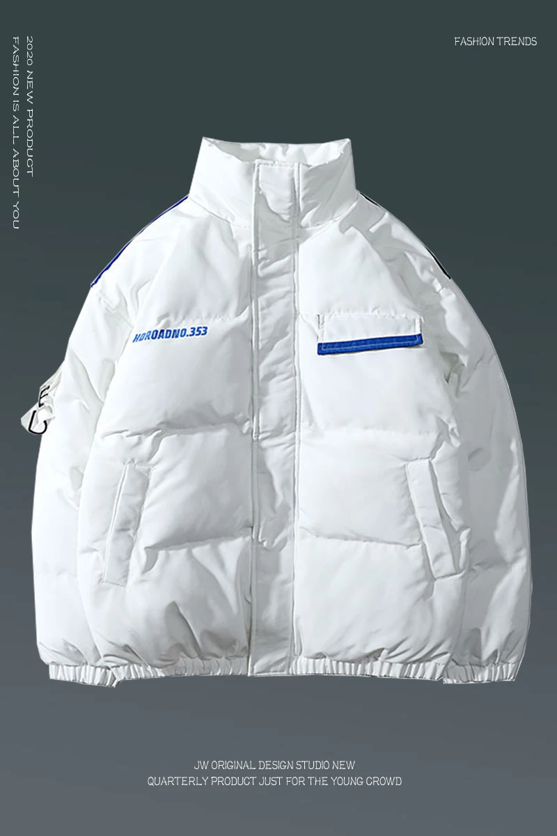 New Style White Couple's Cotton-Padded Coat Men's and Women's Loose Trendy Cotton-Padded Coat Hooded Coat Winter Hong Kong