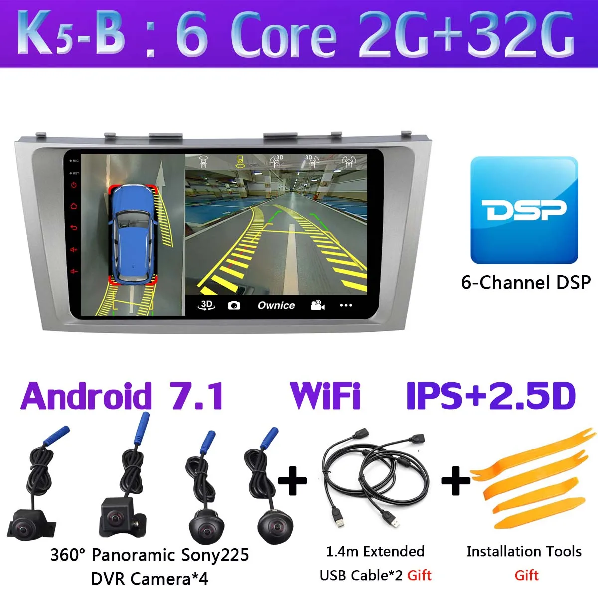K5-B 360 ° 4 × камера Android 9,0 8Core 4G+ 64G Автомобильный DVD Мультимедиа gps для Toyota Camry 2007-2011 2013 головное устройство стерео SPDIF DSP CarPlay - Цвет: K5-B