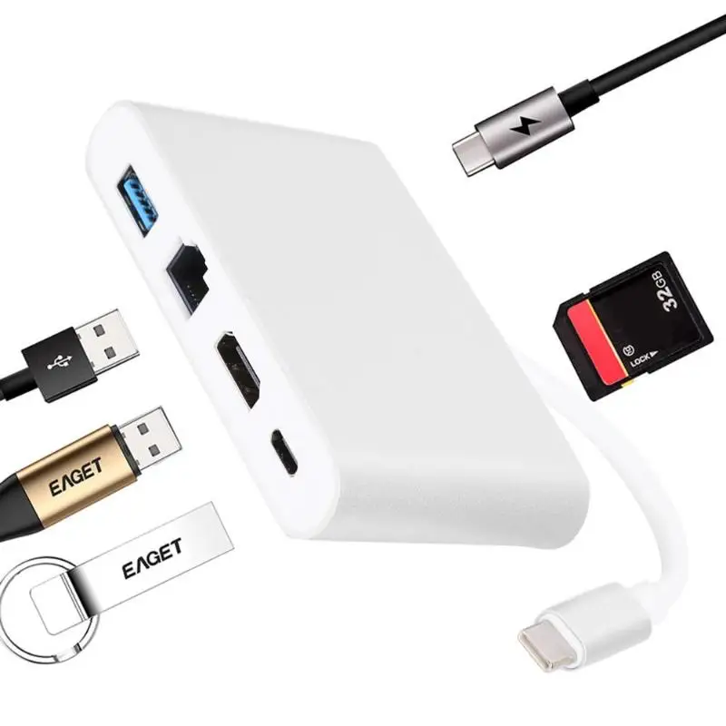4 в 1 USB TYPE-C концентратор Gigabit Ethernet USB-C к HDMI RJ45 TYPE-C адаптер Поддержка прямой доставки