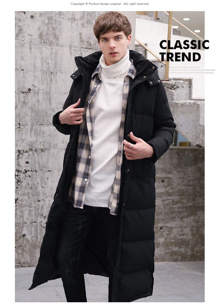 Tcyeek/зимняя мужская пуховая куртка, Толстая Теплая мужская куртка на 90% утином пуху, уличная длинная верхняя одежда, брендовая пуховая парка, одежда Hiver 190312 - Цвет: Black