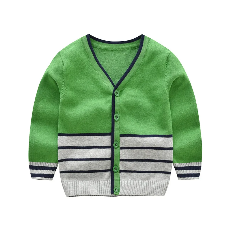 Зимний свитер для маленьких мальчиков; кардиган для мальчиков; Новинка; Осенняя детская одежда; детское трикотажное пальто в полоску с v-образным вырезом - Цвет: green