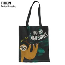 THIKIN Awesome ленивый узор Женская Холщовая Сумка женская мультяшная складные сумки для покупок Женская многоразовая Хлопковая сумка для покупок