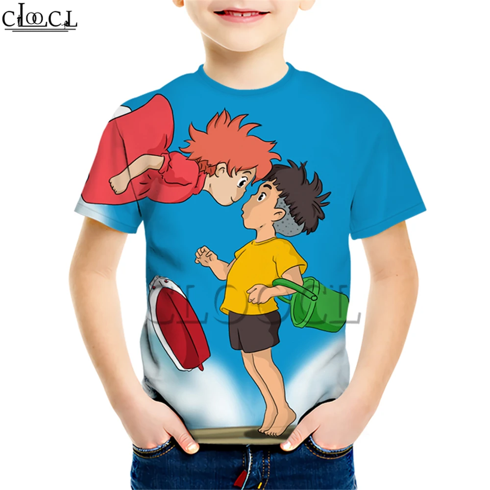 Детская футболка с аниме «Ponyo on The Cliff» Детский костюм с 3D принтом для мальчиков и девочек уличная детская футболка с короткими рукавами, топы