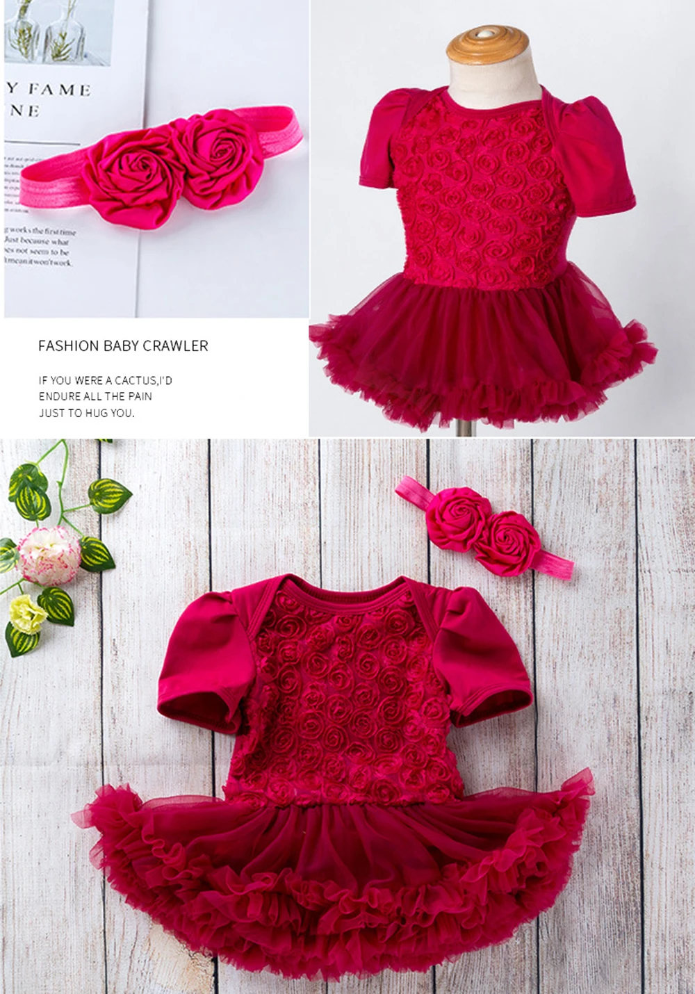 Hylidge/милое платье принцессы с юбкой-пачкой повязка на голову, Детский костюм боди с розой и цветком, цельнокроеное рождественское платье
