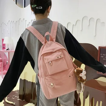 

2020 New product schoolbag for students Korean Pure color large capacity Girls backpack fashion cool Casual Nylon Travel package