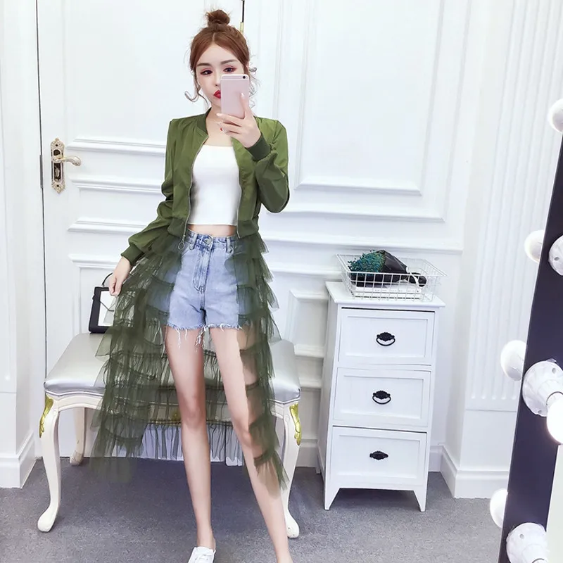 WHITNEY WANG Осенняя модная уличная сетчатая юбка Лоскутная куртка Женская стильная Высокая уличная куртка пальто Плюс Размер 6XL