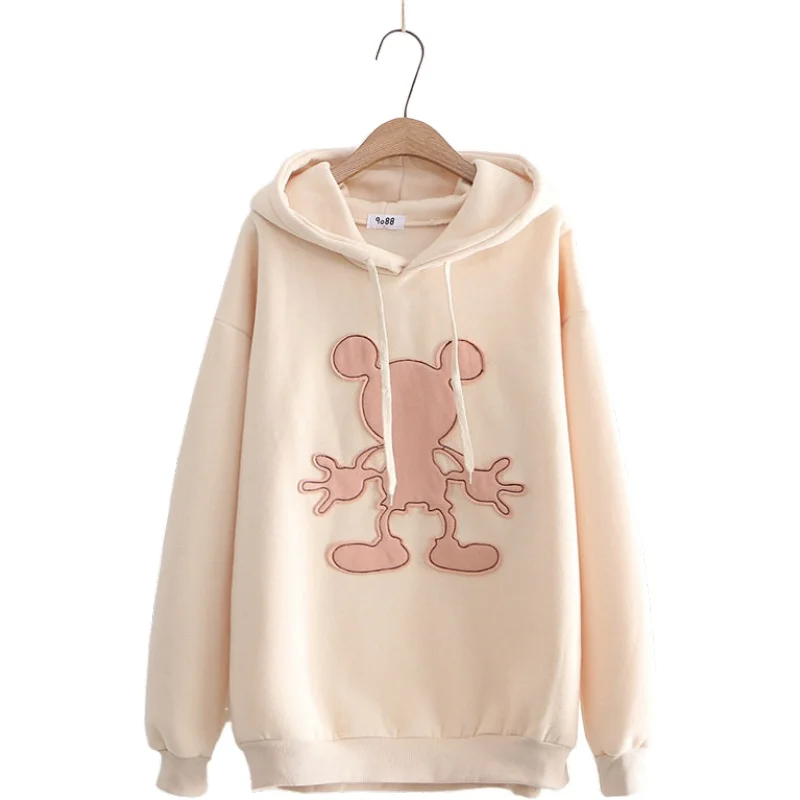 

Autumn Winter New Women Loose Preppy Style Cotton Cute Cartoon Patch Long Sleeve Hooded Sweatshirt Girls Hoodies 2058404