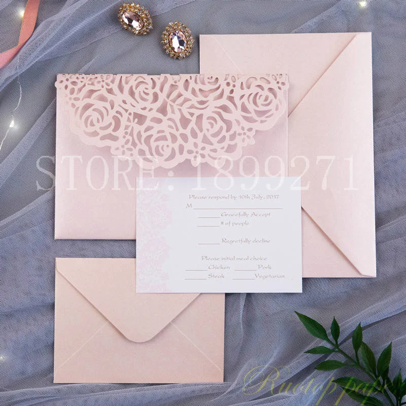 50 шт Румяна Розовые розы пустые приглашения карты с конвертом invitaciones de boda свадебные приглашения для приглашенных свадебные карточки