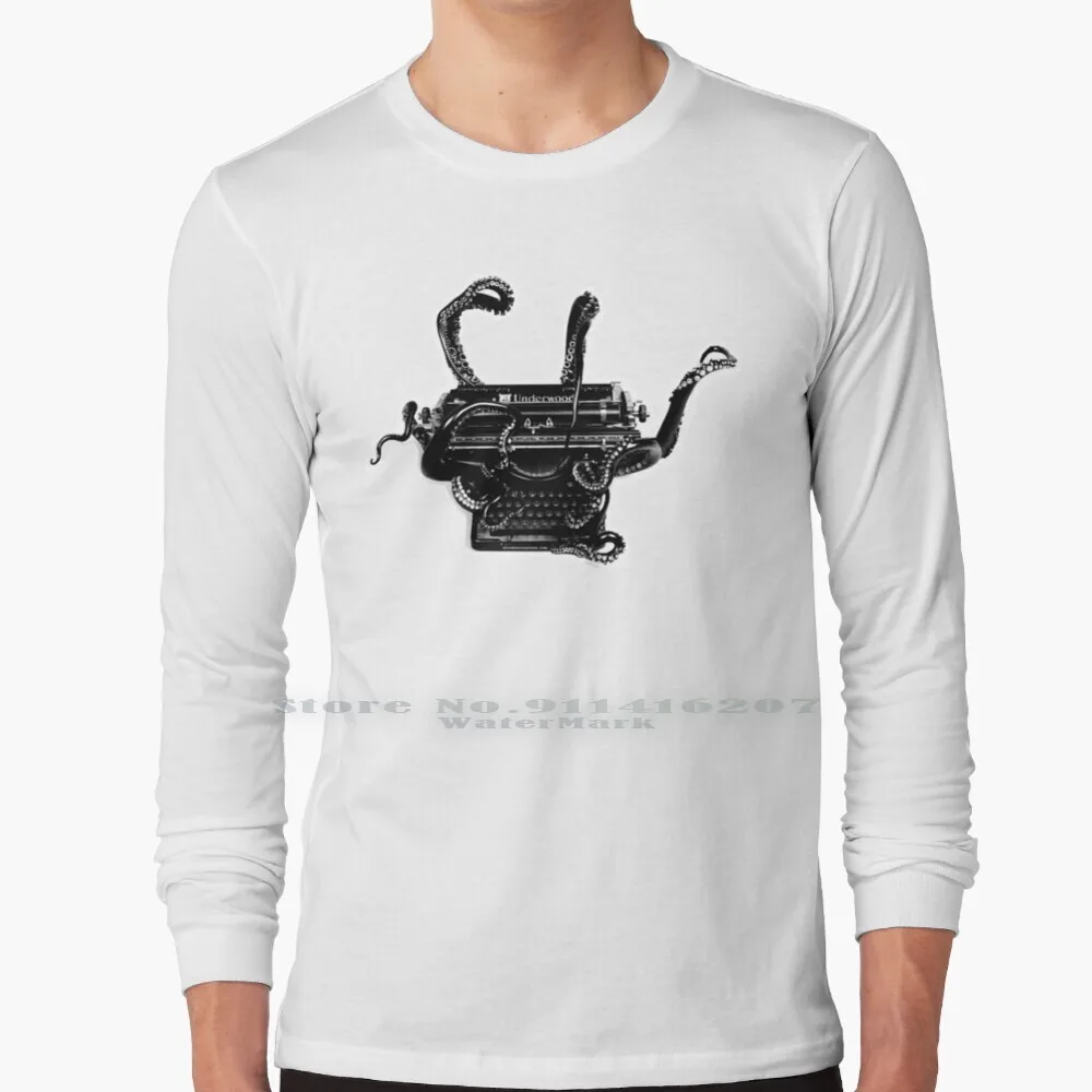 B & W Vintage Octopus Macchina Da Scrivere T Shirt 100% Puro Cotone Octo Octoppi Octopus Octopstypewriter Macchina Da Scrivere Vintage Underwood