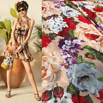

Custom champagne color polyester chiffon fabric 145 cm width see-through shirt dress printed fabric Ultra low wholesale price