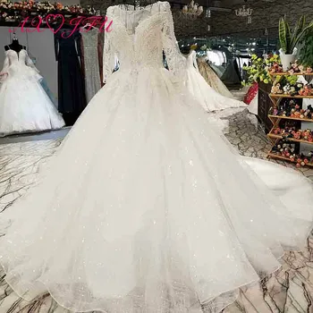 

AXJFU luxury princess beading crystal white flower lace wedding dress vintage handmade o neck half sleeve wedding dress 844