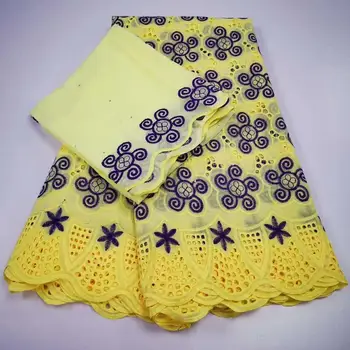 

Pretty Embroidery Punched Holes with Rhinestones Swiss Cotton Fabric 7 Yards Tissu Africain Brode Coton Brocade Fabric for Dress