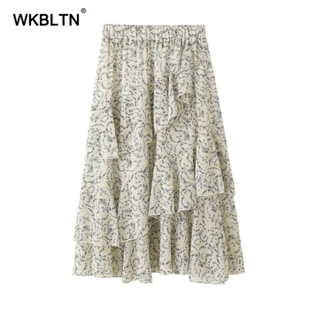 

Chiffon Skirts High Waist Floral Printed Half Length Elastic Skirt Multilayer Women Pleated Skirt 2020 Spring Autumn Midi Skirt