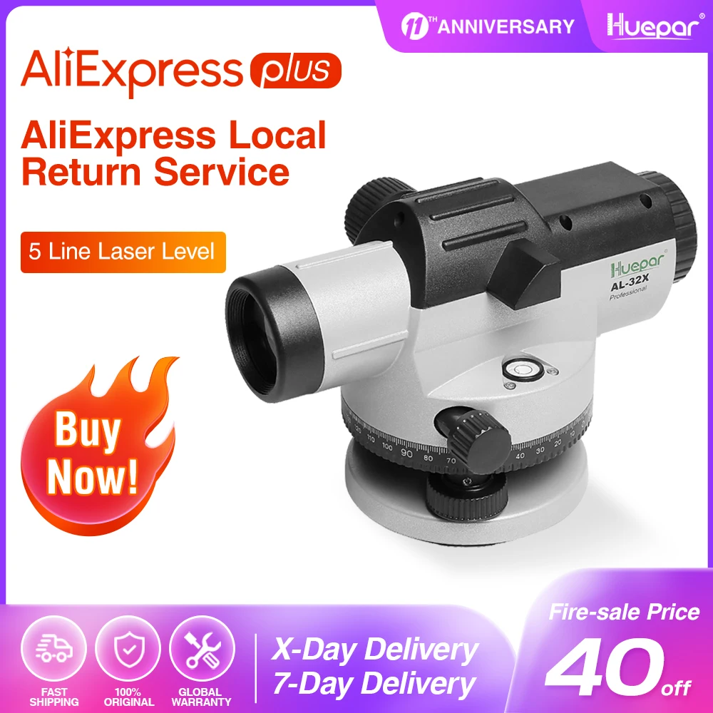 AL-32X Optical Laser Level Accurate Levelling Tool Optical Level Instrument Self-levelling Height/Distance/Angle Measuring Tool
