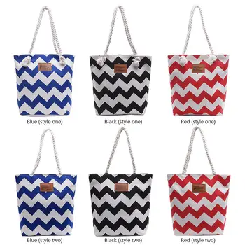 

Large Capacity Stripes Canvas Women Wave Lady Shoulder Bag Casual Shopping Handbag for Outdoor Travelling Decoration
