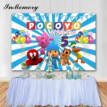 

InMemory Cartoon Photo Backdrops Pocoyo theme Children Birthday Party Colorful Balloons Photographic Backdgrounds For Studio