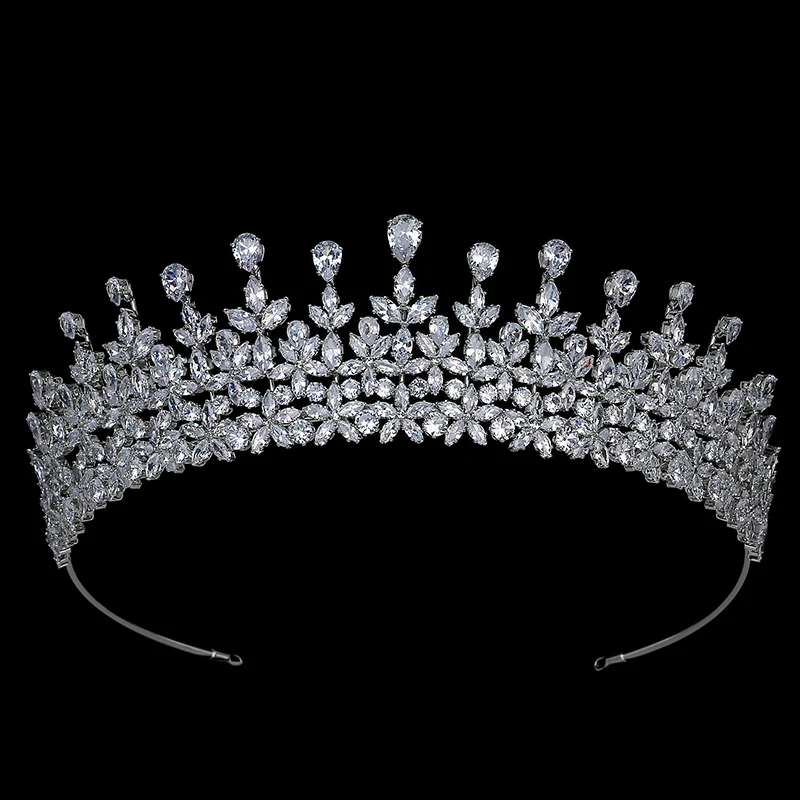 Tiaras and Crown HADIYANA Leave Shapes Design Temperament Women Wedding Party Hair Accessorie Cubic Zircon BC5796 Corona Princes