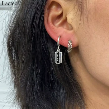 

Lacteo 2 Pcs/set New Gothic Razor Blade Shape Dangle Earrings Hip Hop Hollow Round Drop Earrings Jewelry 2020 for Women Gifts