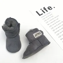Bottes de neige en cuir et fourrure de mouton pour bébé, bottines d'hiver chaudes, faites à la main, pour fille et garçon