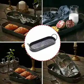 

Wrought Iron Long Handle Bread Basket Fast Food Basket Holder Hamburger Long Photo Props Iron Box Bread Tray Decoration B7H6