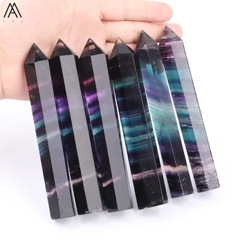

Natural Rainbow Fluorite Stone Hexagonal Column Point Decoration Jewelry Couple Home Room Gemstones Decor Chakra Healing Jewelry