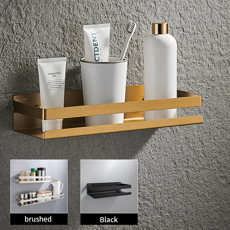 Bathroom Accessories 20-50cm Modern Matt Black gold Bathroom Corner Shelves Kitchen Wall Shelf Shower Bath Shampoo Storage Rack